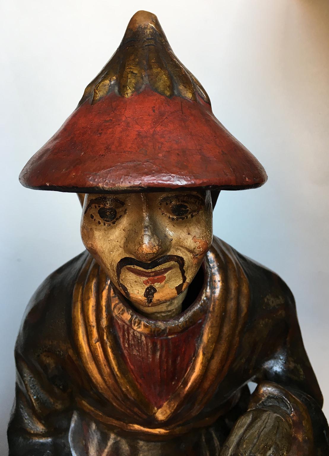 Figures chinoises ou Magots
Turin:: vers 1780
Papier mâché et bois

Mesures : 
25.59 in (65 cm) de hauteur x 8::26 in (21 cm) x 9::44 in (24 cm) et
23::62 in (60 cm) de hauteur x 9::64 in (24::5 cm) x 9::25 in (23::5 cm)
lb 9.34 (kg 4.24)

État de