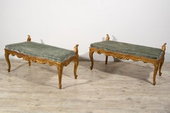 18th Century, Pair of Italian Rococò Carved Giltwood Benches
