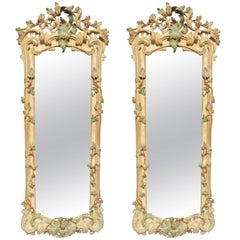 18th Century Pair of Italian Rococo White Mirrors, circa 1740