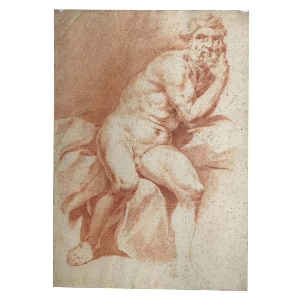 Neoclassical Pair of Italian Drawings after Procaccini  Academic Studies of Nude Male 1780s For Sale