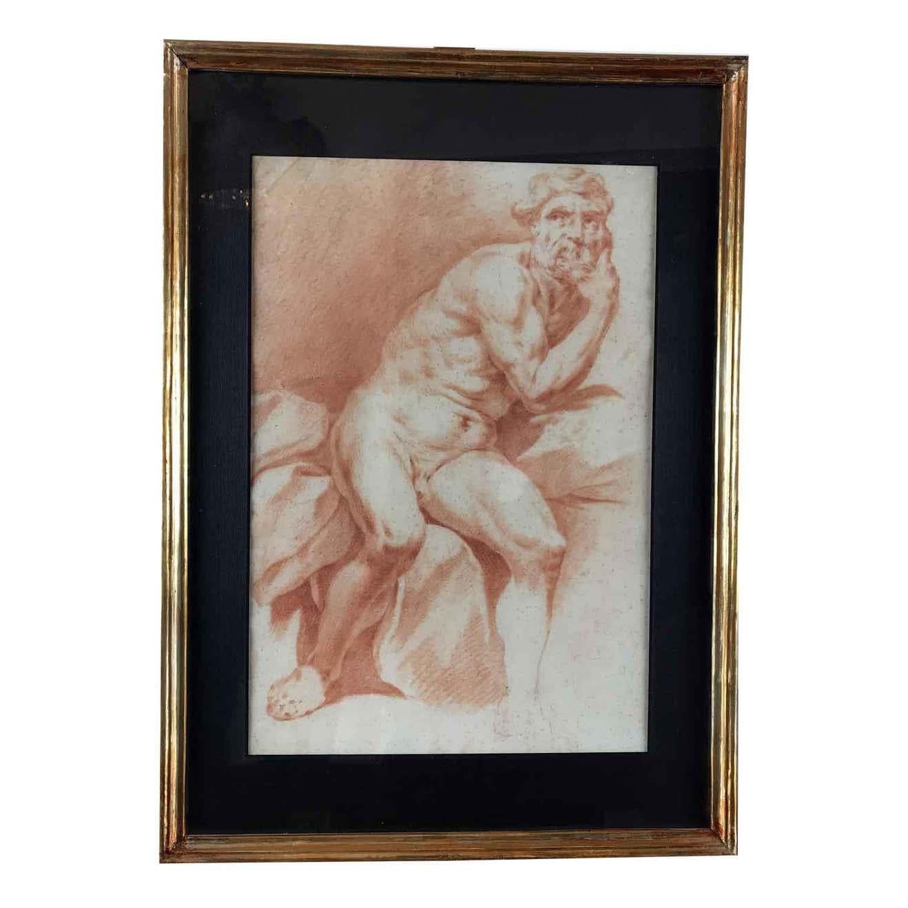 Pair of Italian Drawings after Procaccini  Academic Studies of Nude Male 1780s For Sale 1