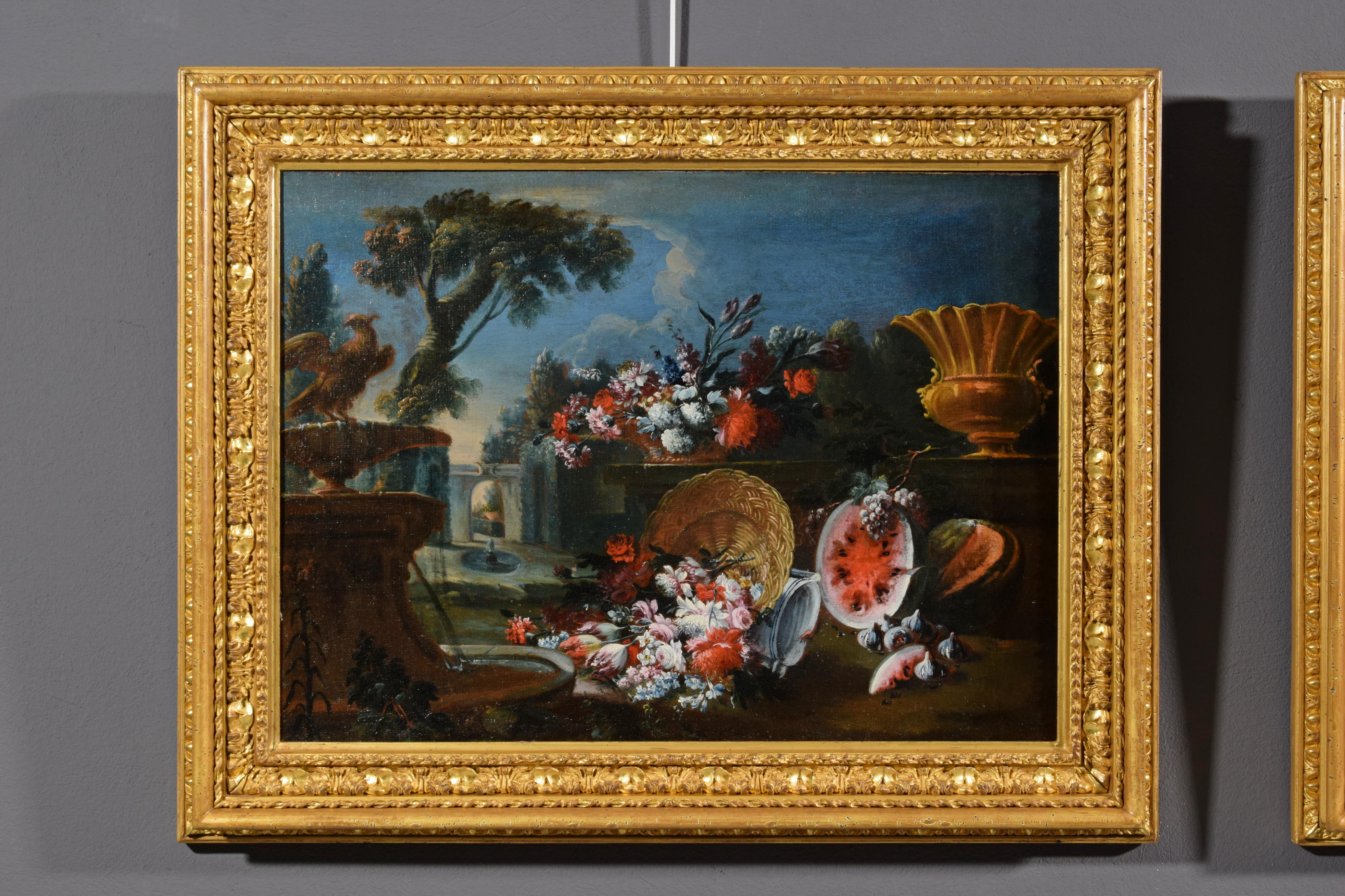 Hand-Painted 18th Century, Pair of Italian Still Life Painting, attr. to Francesco Lavagna For Sale