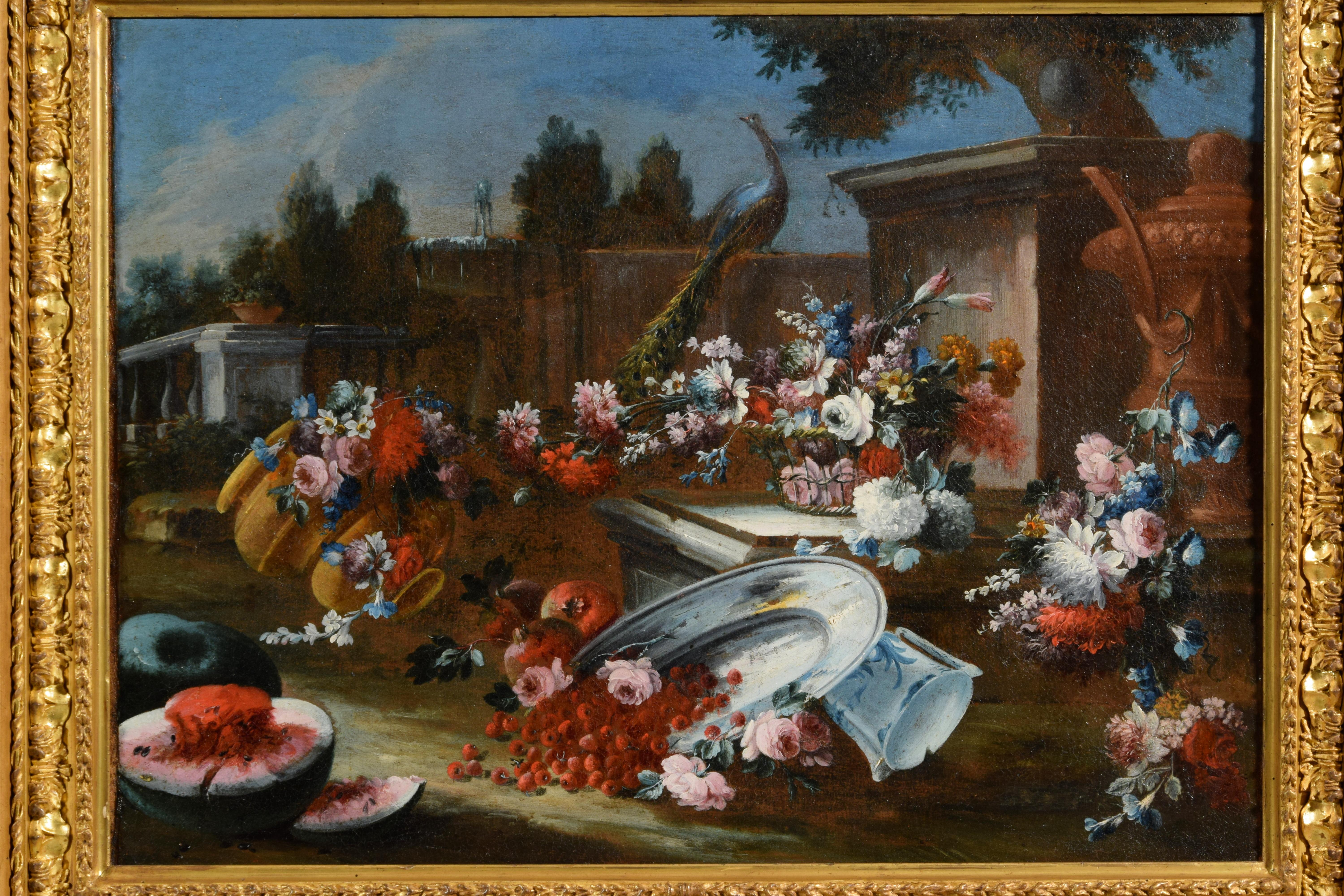 Canvas 18th Century, Pair of Italian Still Life Painting, attr. to Francesco Lavagna For Sale