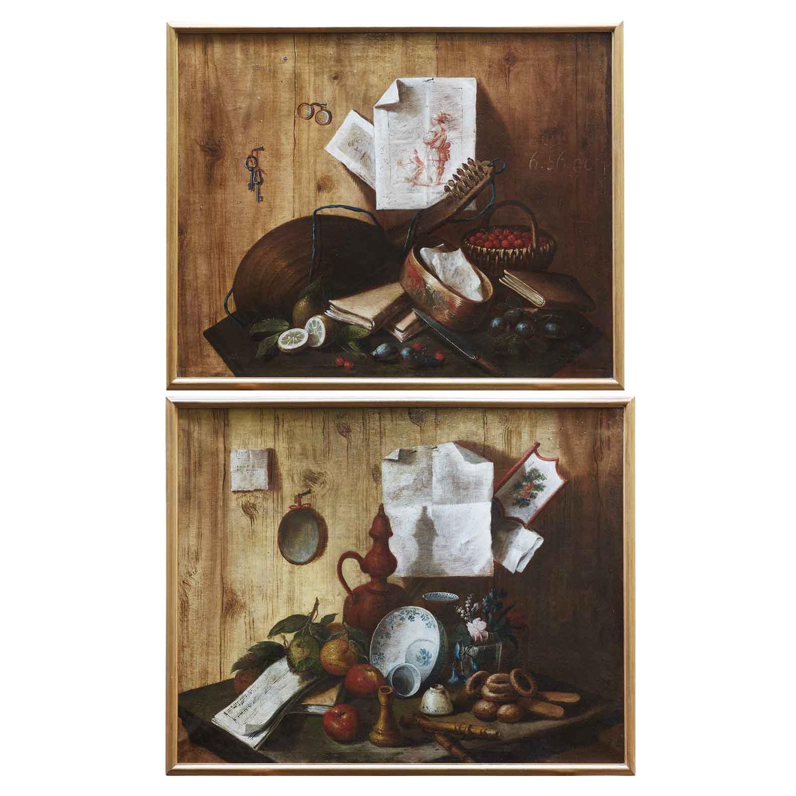 Paar italienische Stillleben des 18. Jahrhunderts, Trompe L'Oeil Vision Jokes nach Munari