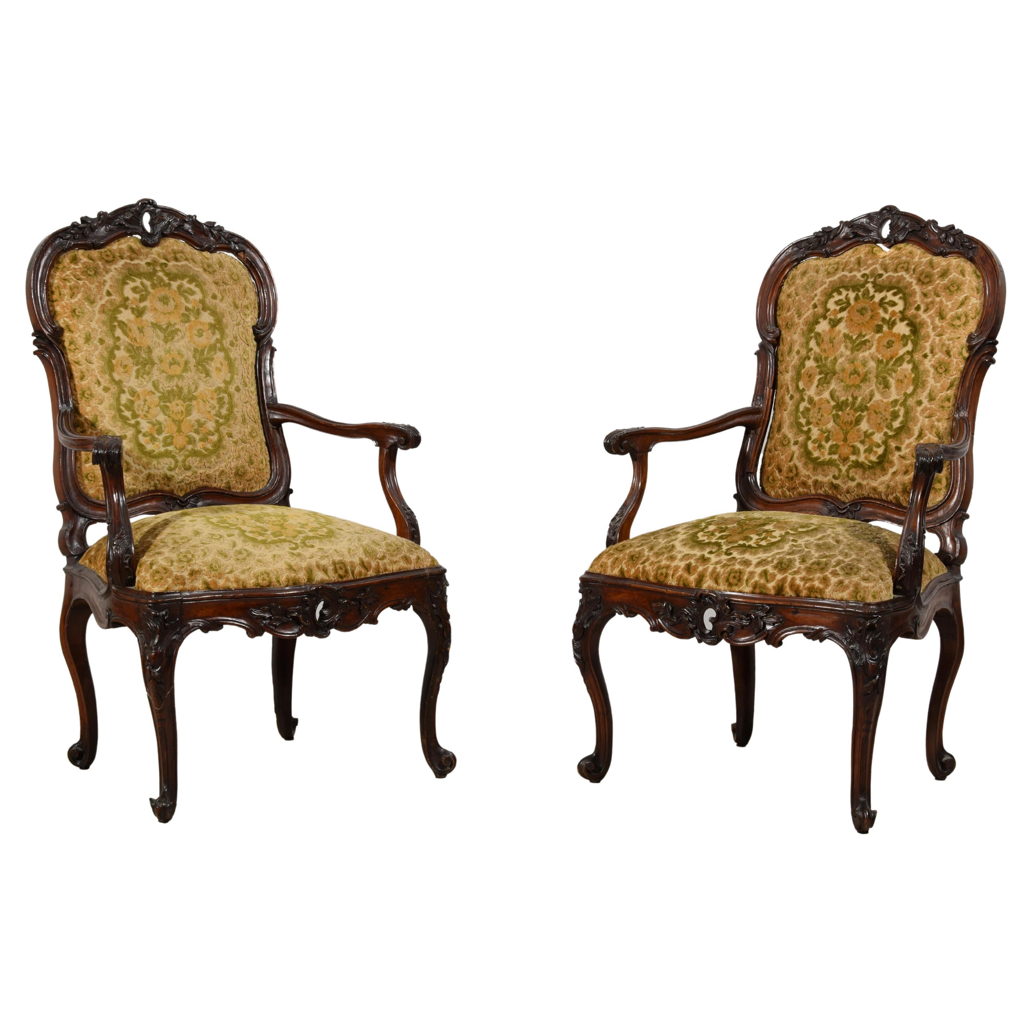 18th Century, Pair of Italian Wood Armchairs For Sale