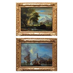 18th Century Pair of Landscapes Paintings Oil on Canvas