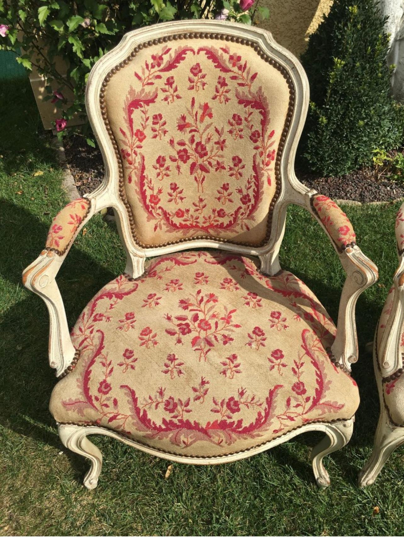 French 18th Century, Pair of Laquered Armchairs, Louis XV Period For Sale