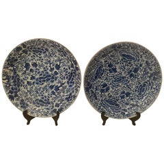 18th Century Pair of 36CM Large Blue and White Chinese Porcelain Dishes