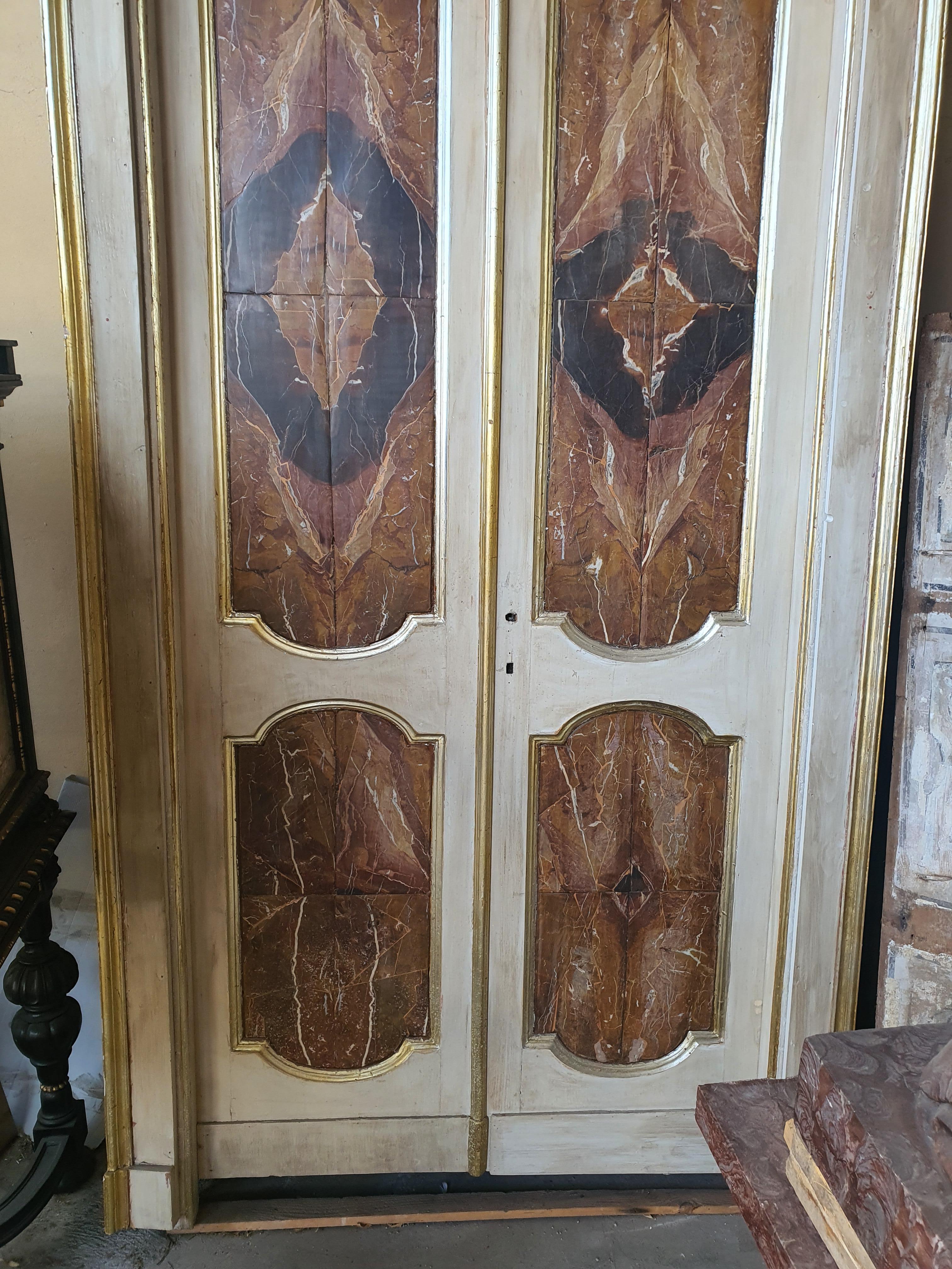 19th Century 18th Century Pair of Large Doors Wood with Sicilian Jasper Marble For Sale