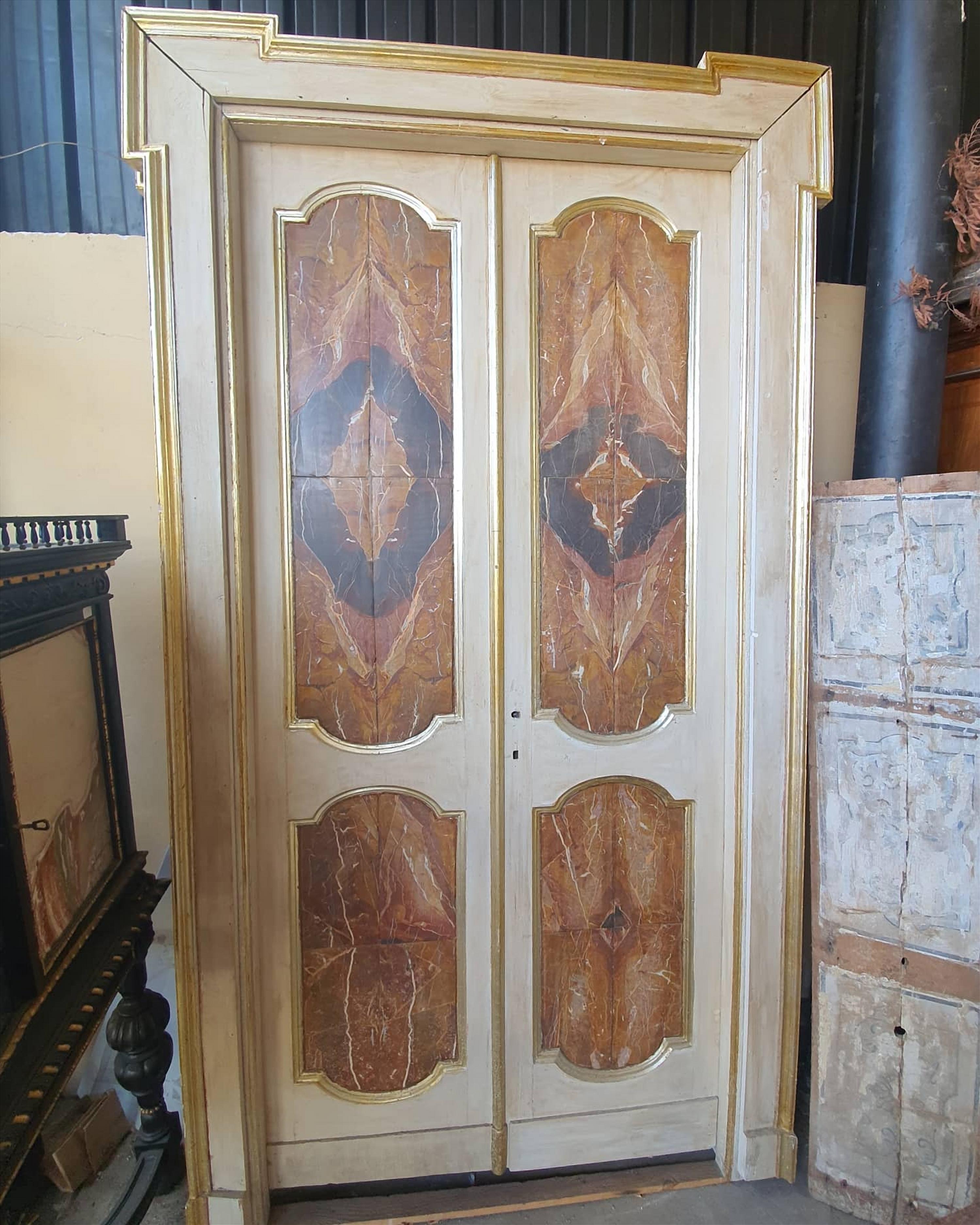 18th Century Pair of Large Doors Wood with Sicilian Jasper Marble For Sale 1