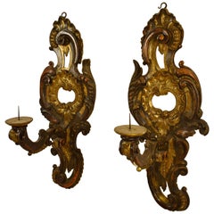 18th Century, Pair of Large Italian Carved and Gilded Wood Applique