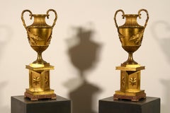 18th Century Pair of Large Italian Neoclassical Gilt Bronze Vases