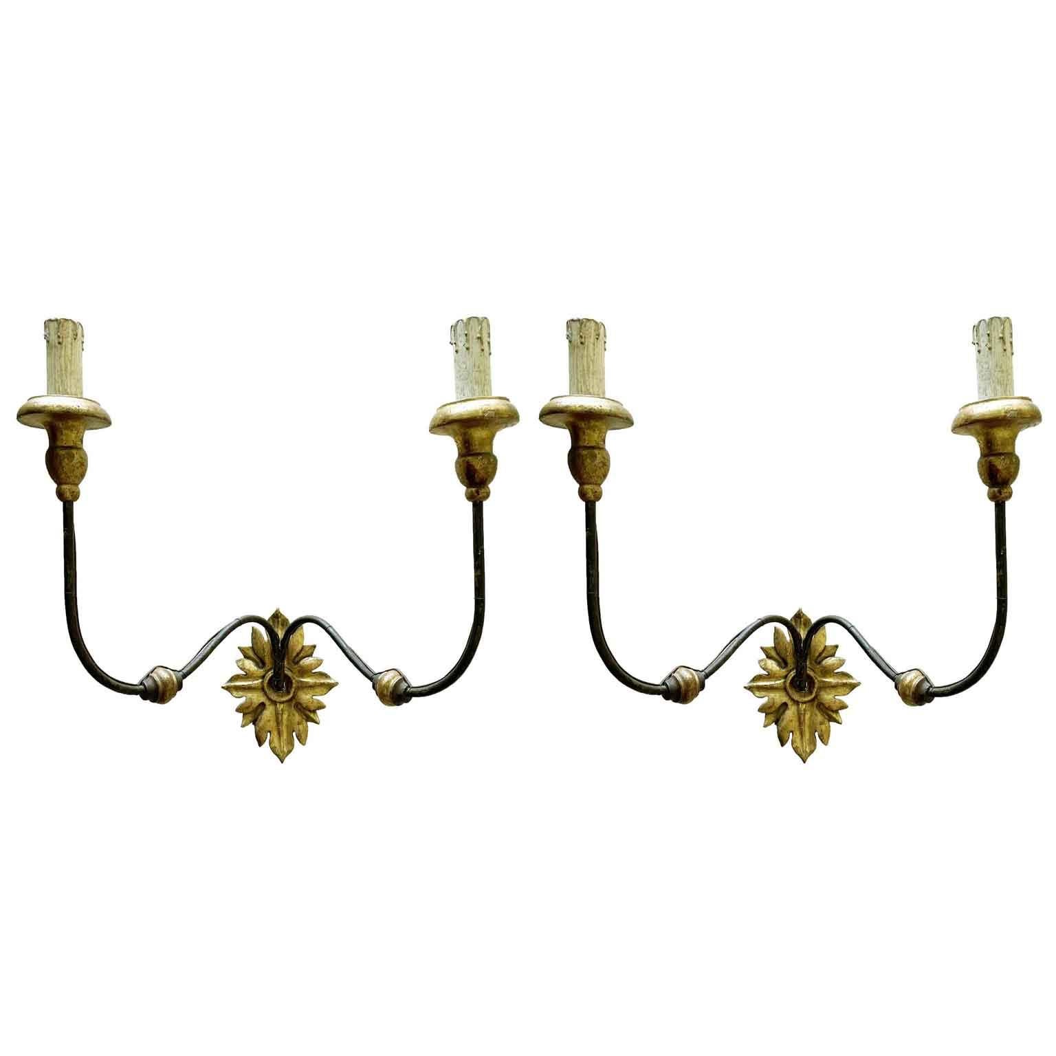 18th Century Pair of Large Two-Arm Italian Iron Sconces From Tuscany 1