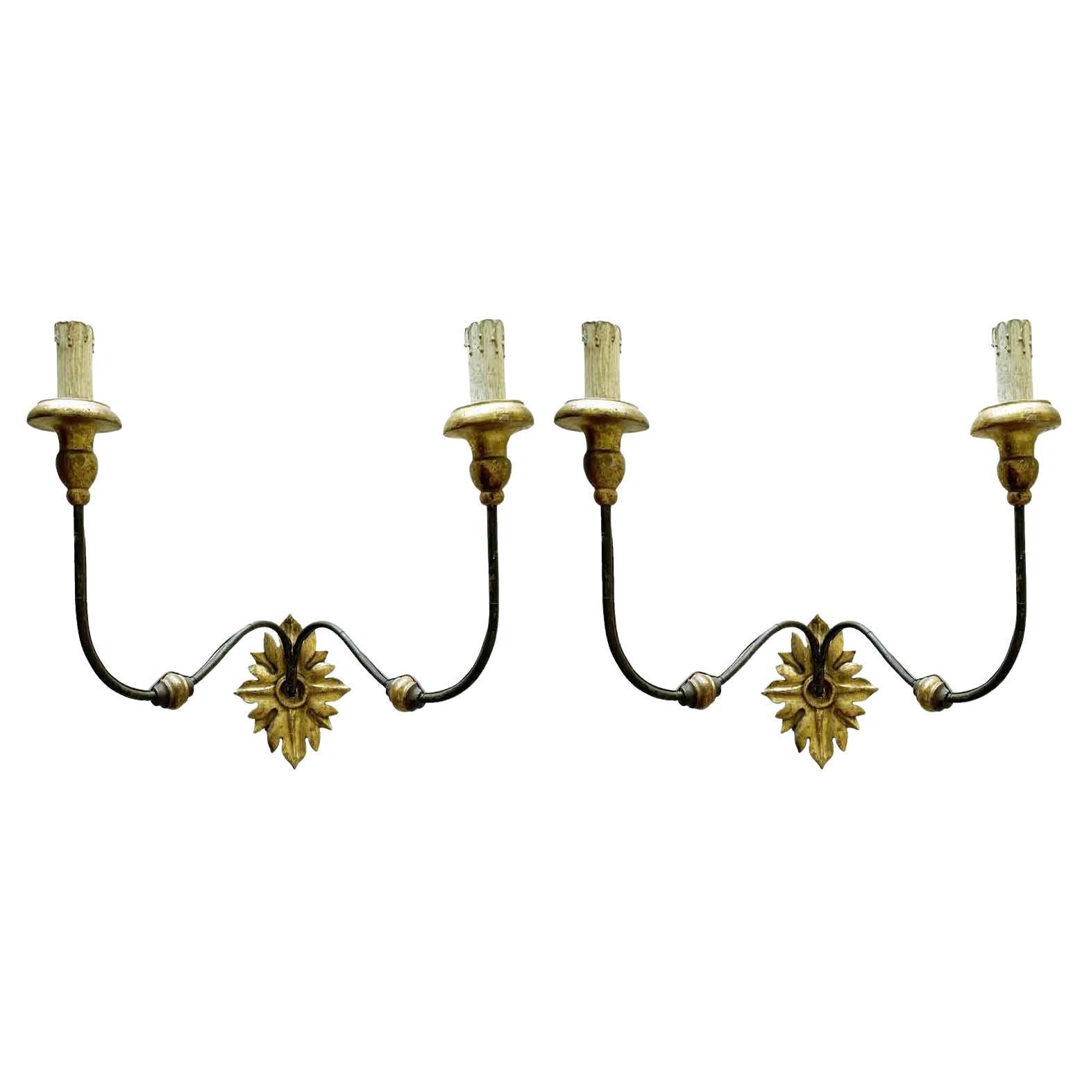 18th Century Pair of Large Two-Arm Italian Iron Sconces From Tuscany