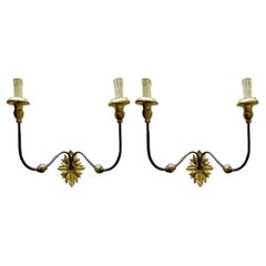 Antique 18th Century Pair of Large Two-Arm Italian Iron Sconces From Tuscany