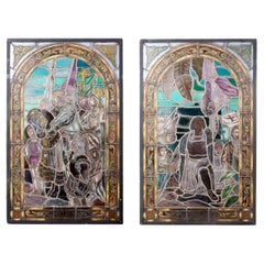 Used 18th Century Pair of Leaded Stained Glass Windows