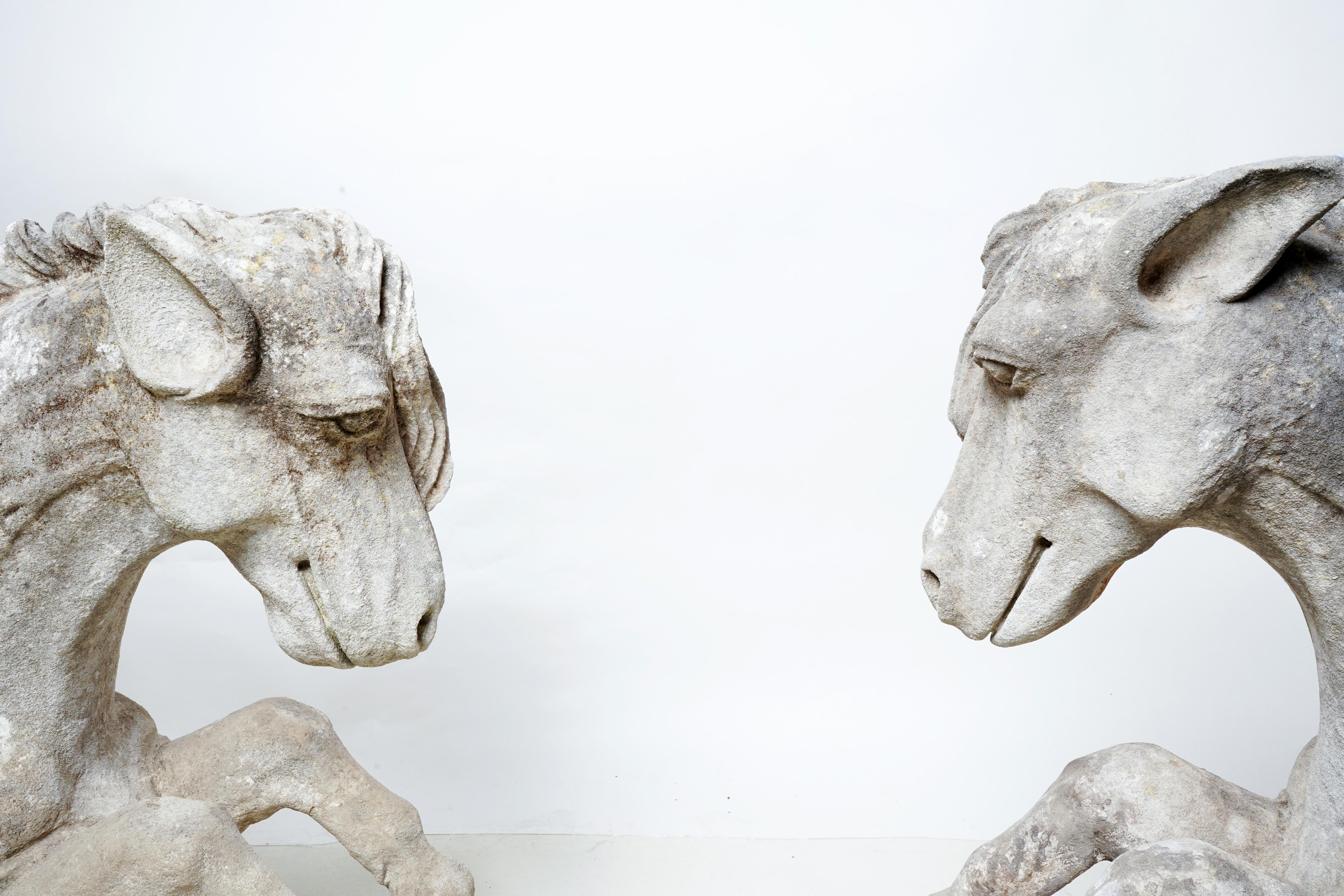 18th Century Pair of Limestone Winged Horses 11