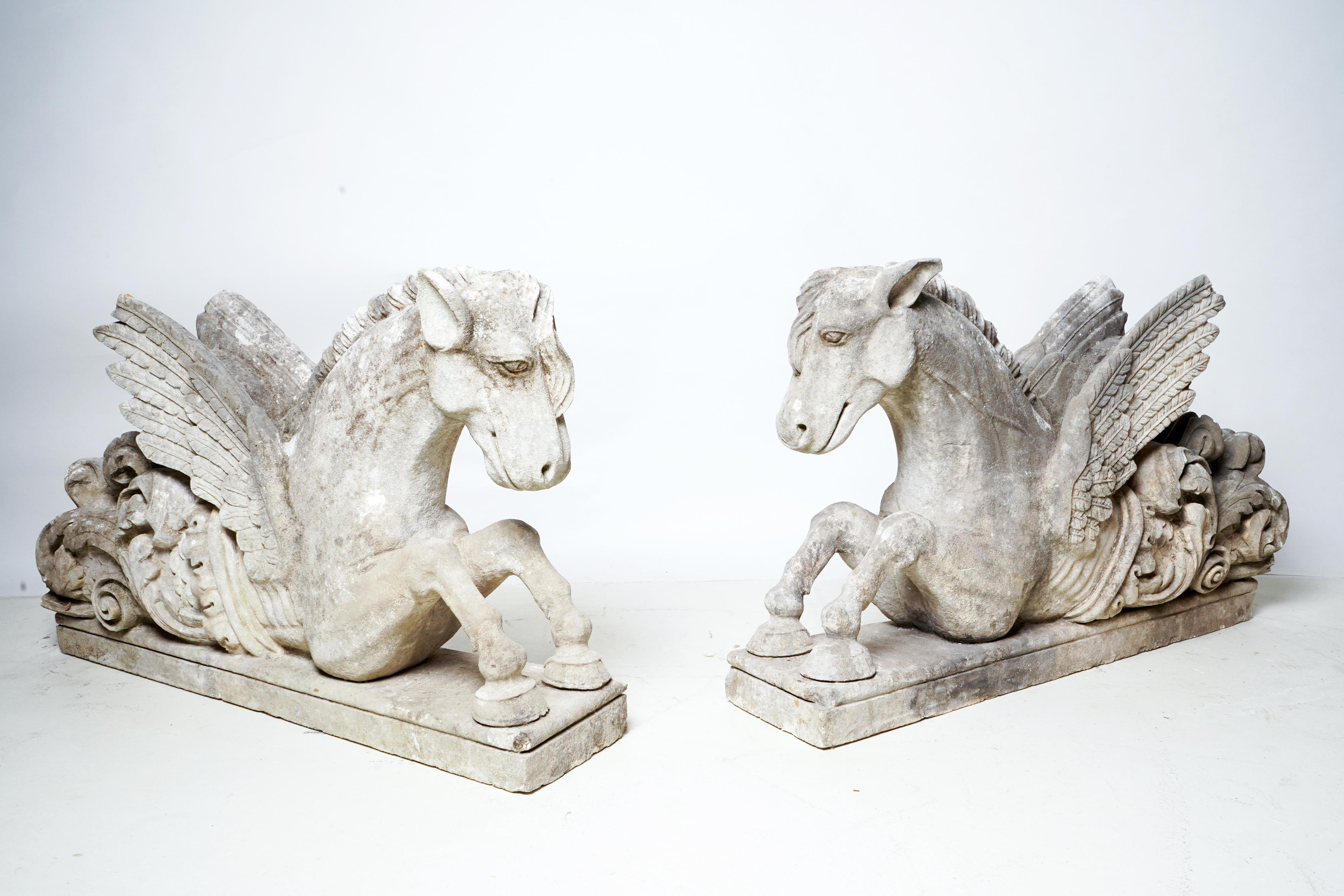 18th Century Pair of Limestone Winged Horses For Sale 13