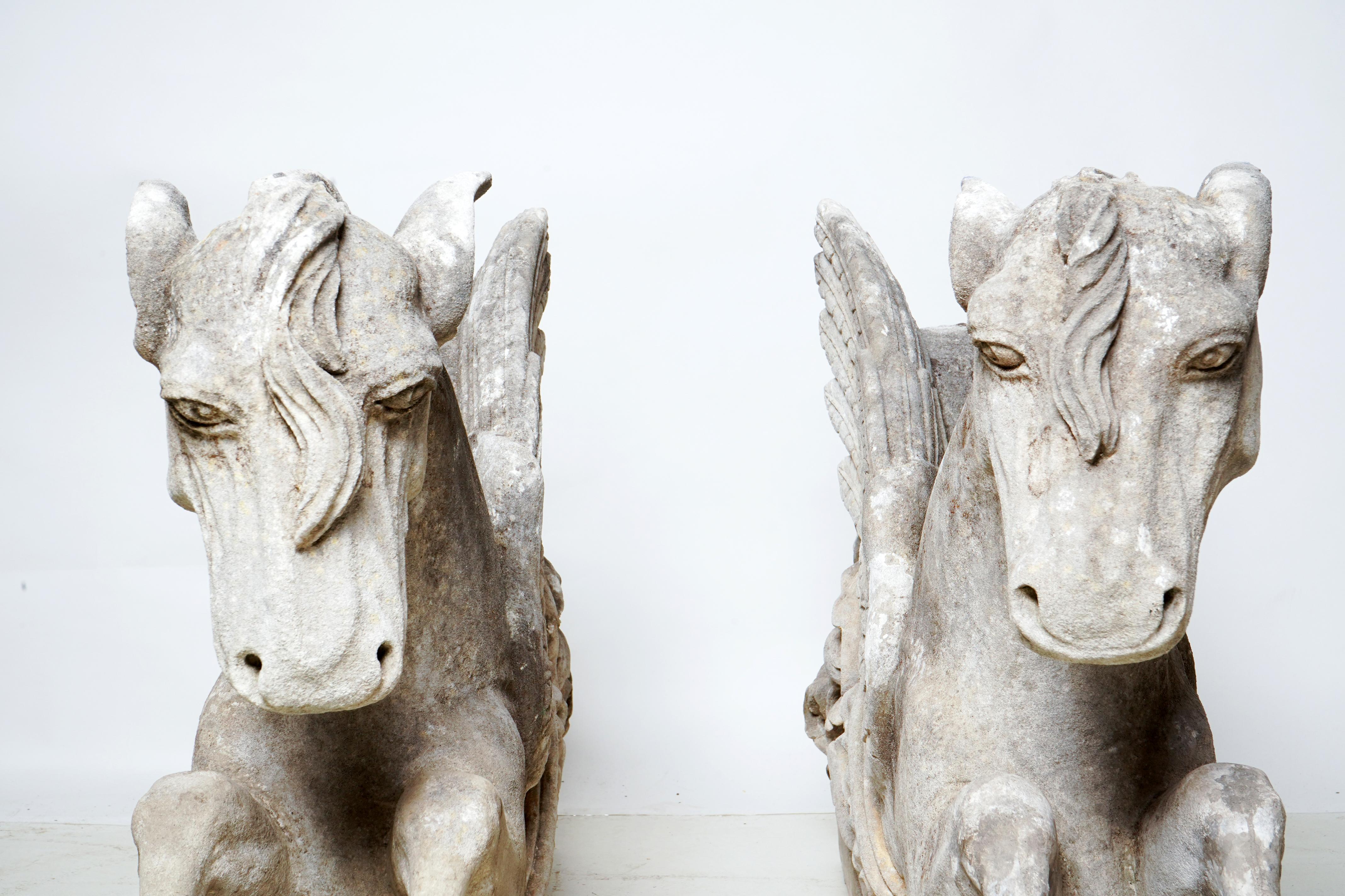 18th Century Pair of Limestone Winged Horses For Sale 14