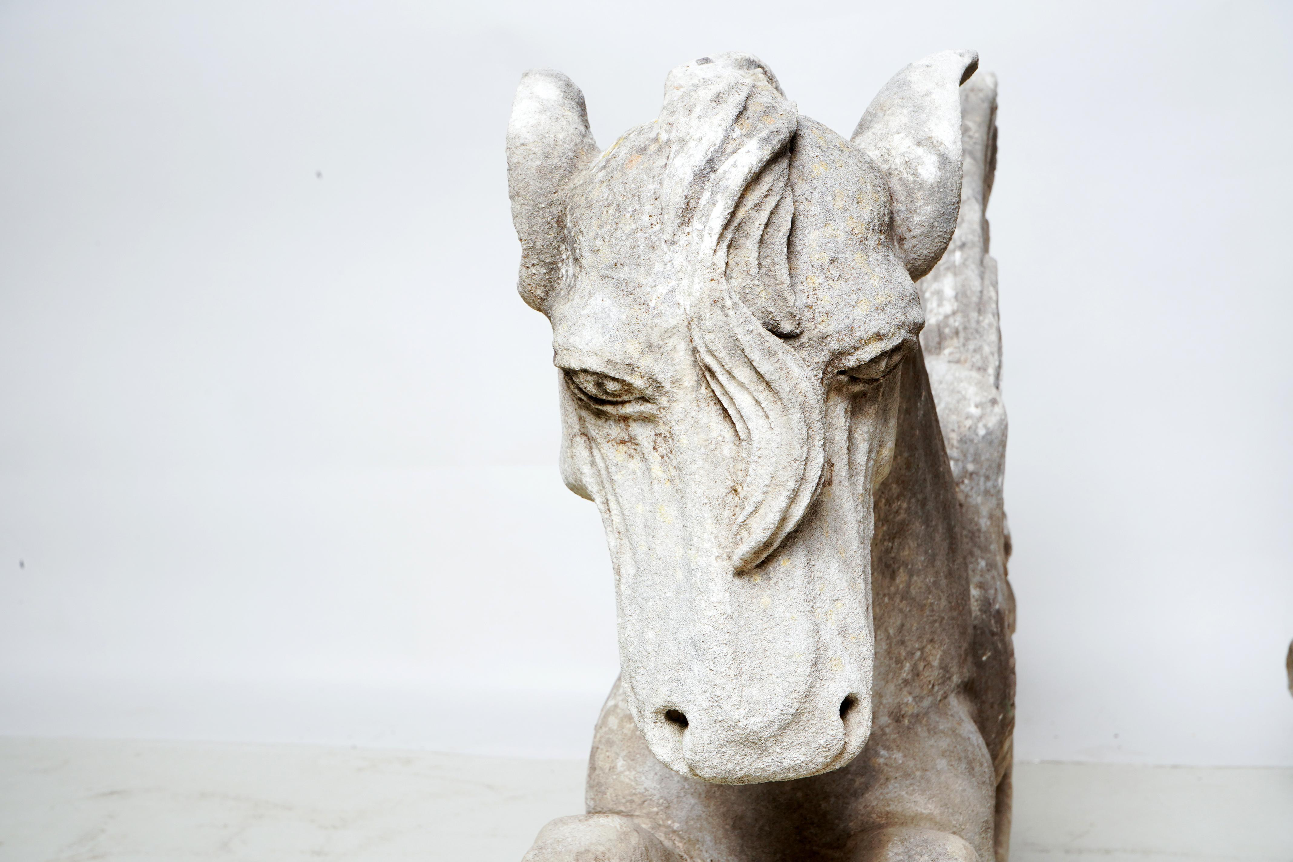 18th Century Pair of Limestone Winged Horses For Sale 15