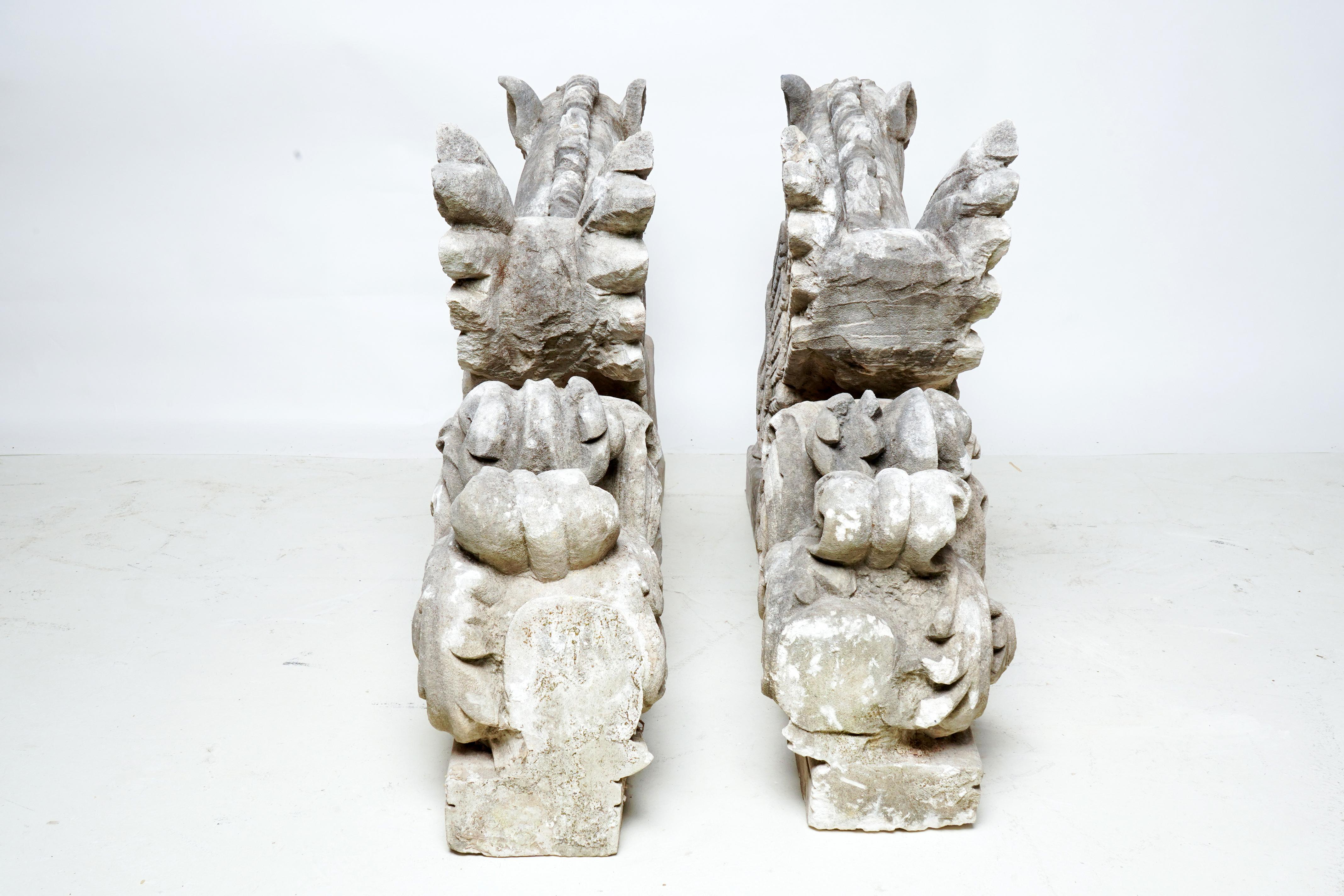 18th Century Pair of Limestone Winged Horses For Sale 1