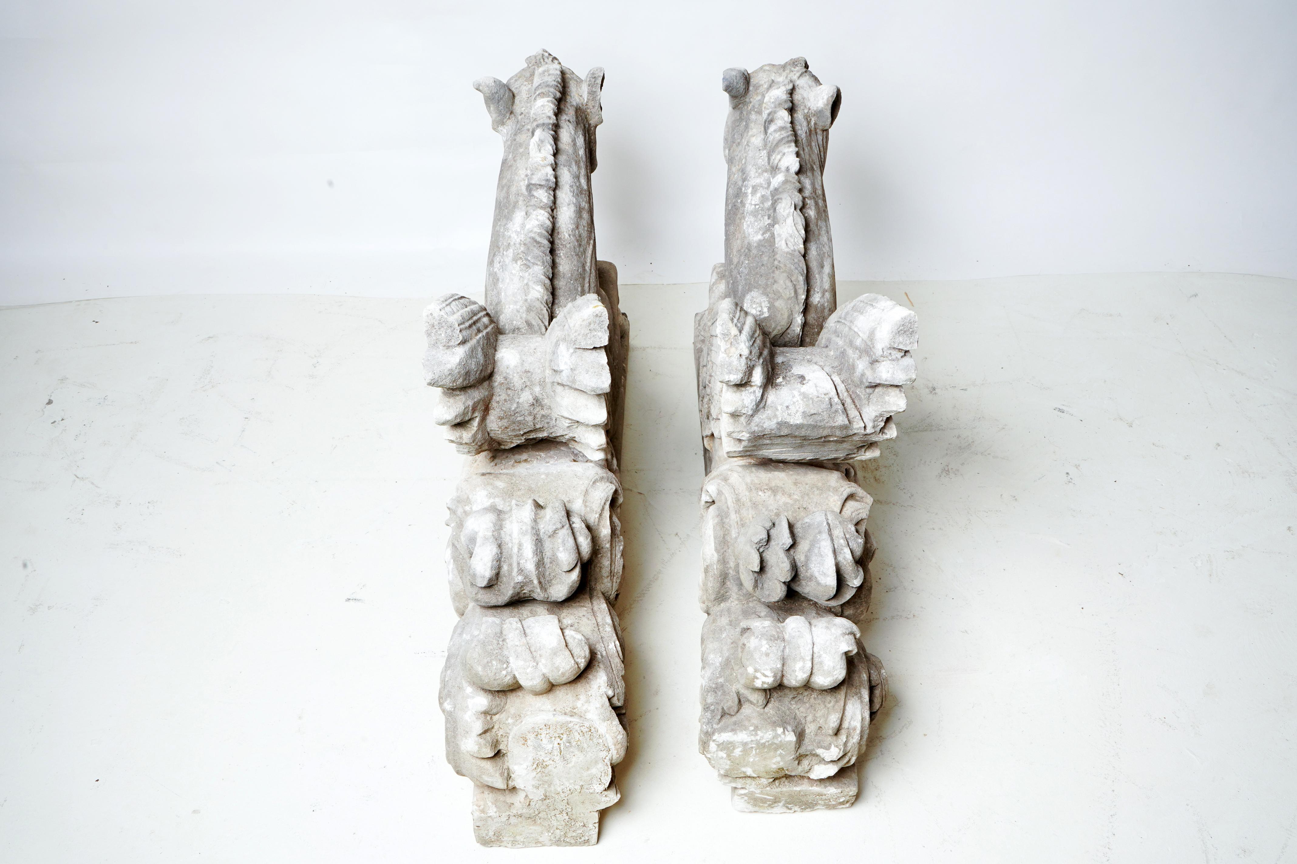 18th Century Pair of Limestone Winged Horses For Sale 2