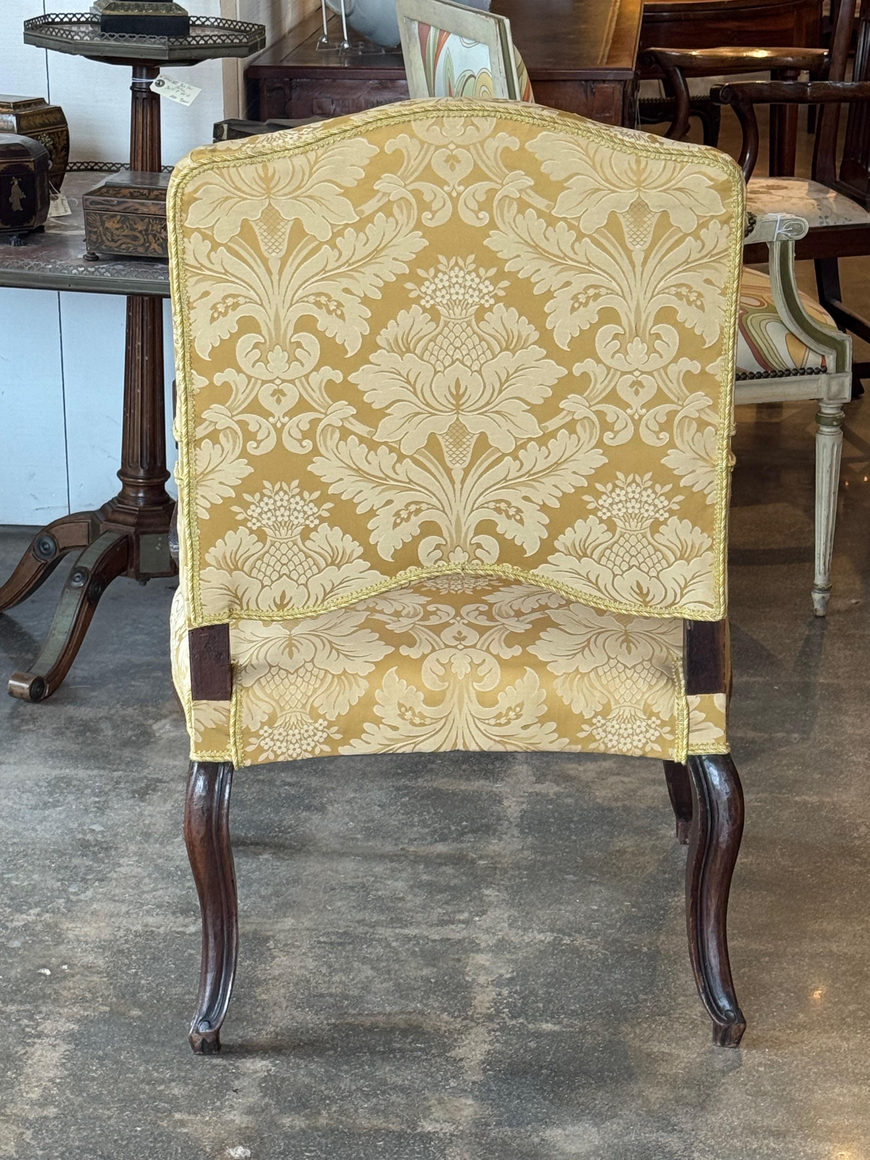 18th Century Pair of Louis XV Style Fauteuils With Carved Walnut Frames For Sale 5