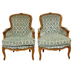 19th Century Pair of Louis XV Walnut Bergere Chairs