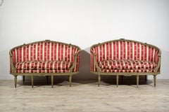 18th Century, Pair of Louis XVI French Lacquered Wood Corbeille Canapes