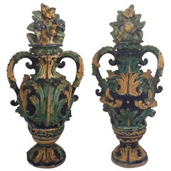 18th Century Pair of Majolica Vases