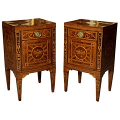 Antique 18th Century, Pair of Neoclassical Italian Inlaid Wood Bedside Tables