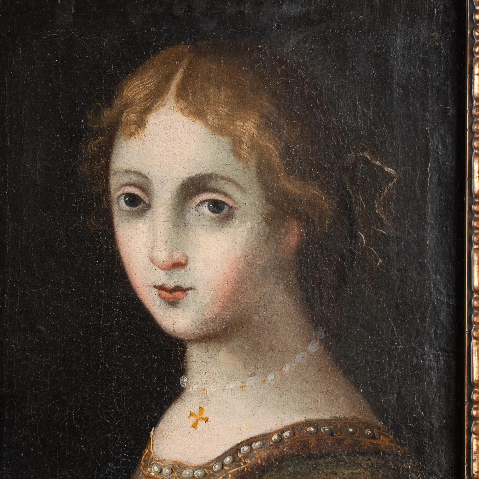 18th Century Pair of Original Oil on Canvas Portraits of Young Woman & Man Italy For Sale 6