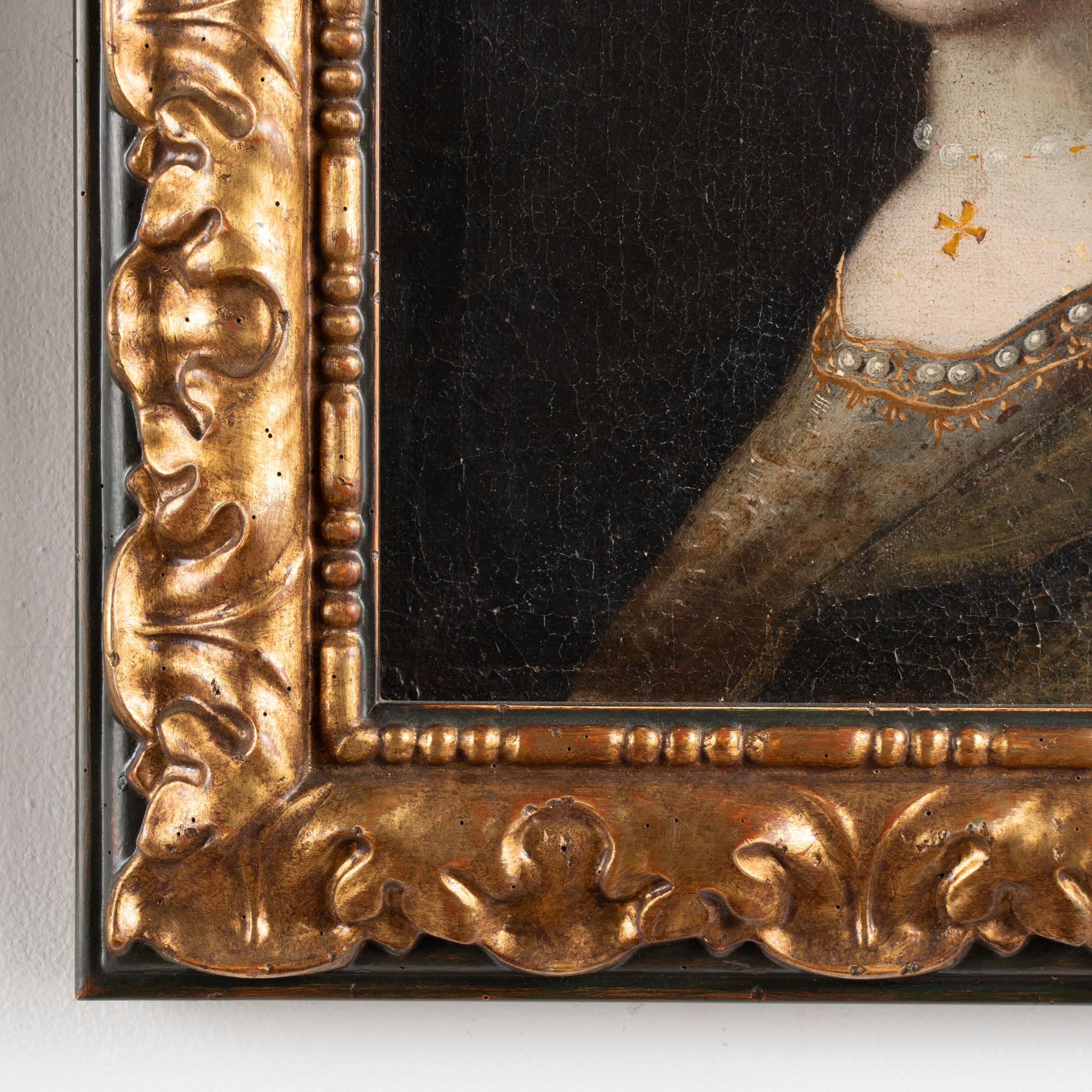 18th Century Pair of Original Oil on Canvas Portraits of Young Woman & Man Italy For Sale 7