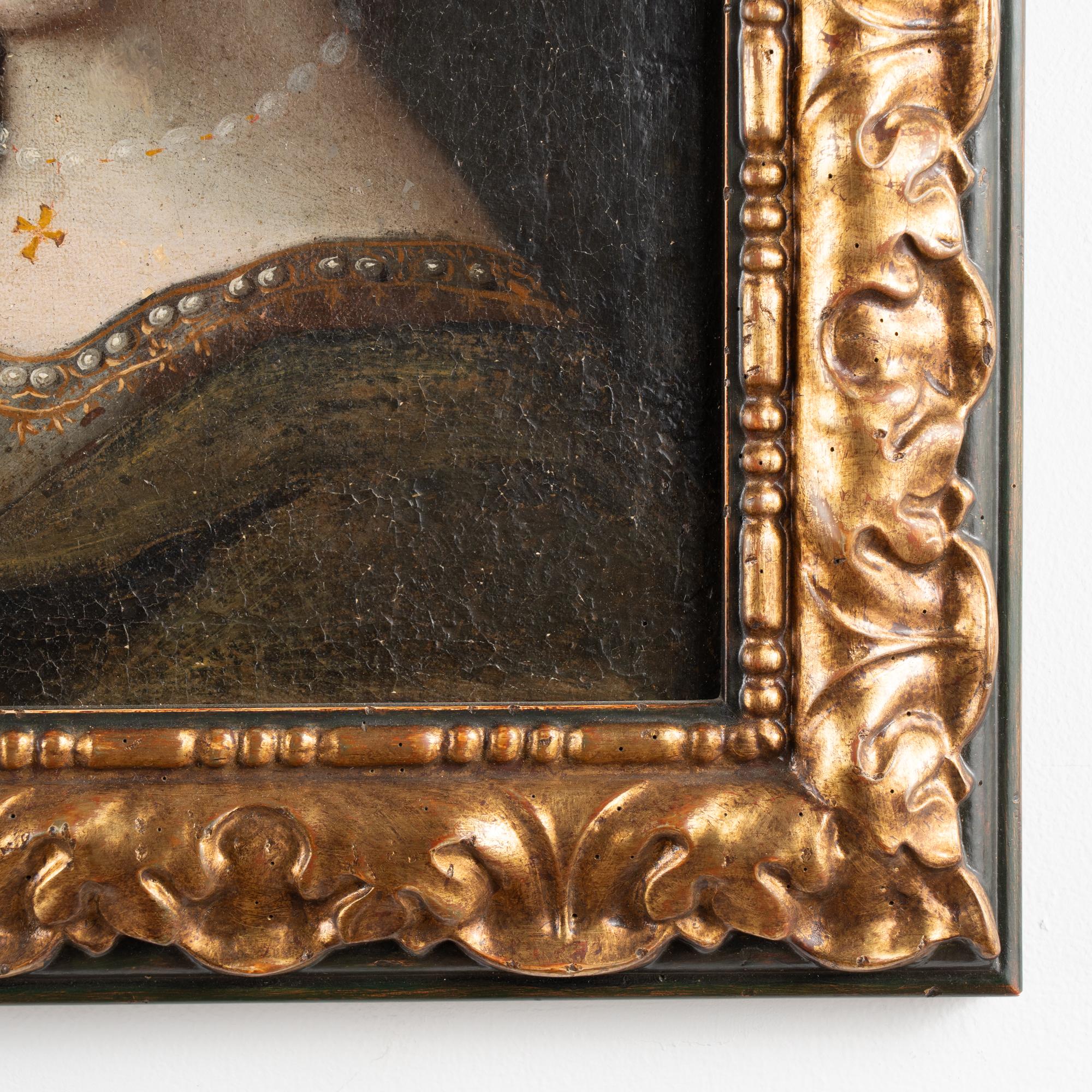18th Century Pair of Original Oil on Canvas Portraits of Young Woman & Man Italy For Sale 8