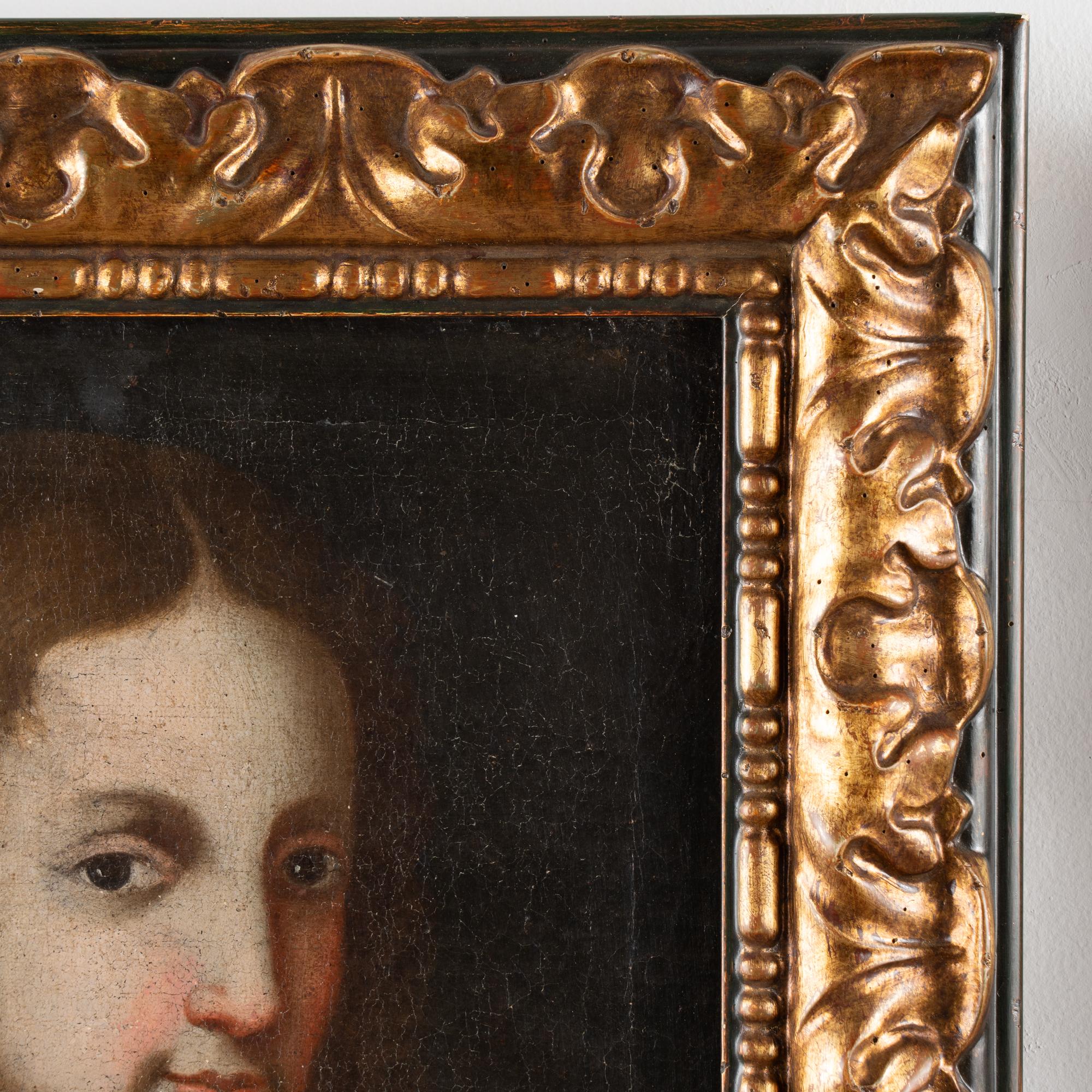 18th Century Pair of Original Oil on Canvas Portraits of Young Woman & Man Italy In Fair Condition For Sale In Round Top, TX