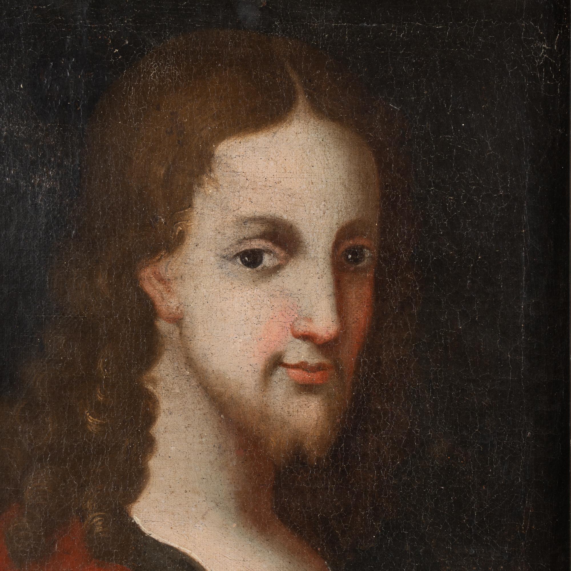 18th Century Pair of Original Oil on Canvas Portraits of Young Woman & Man Italy For Sale 1