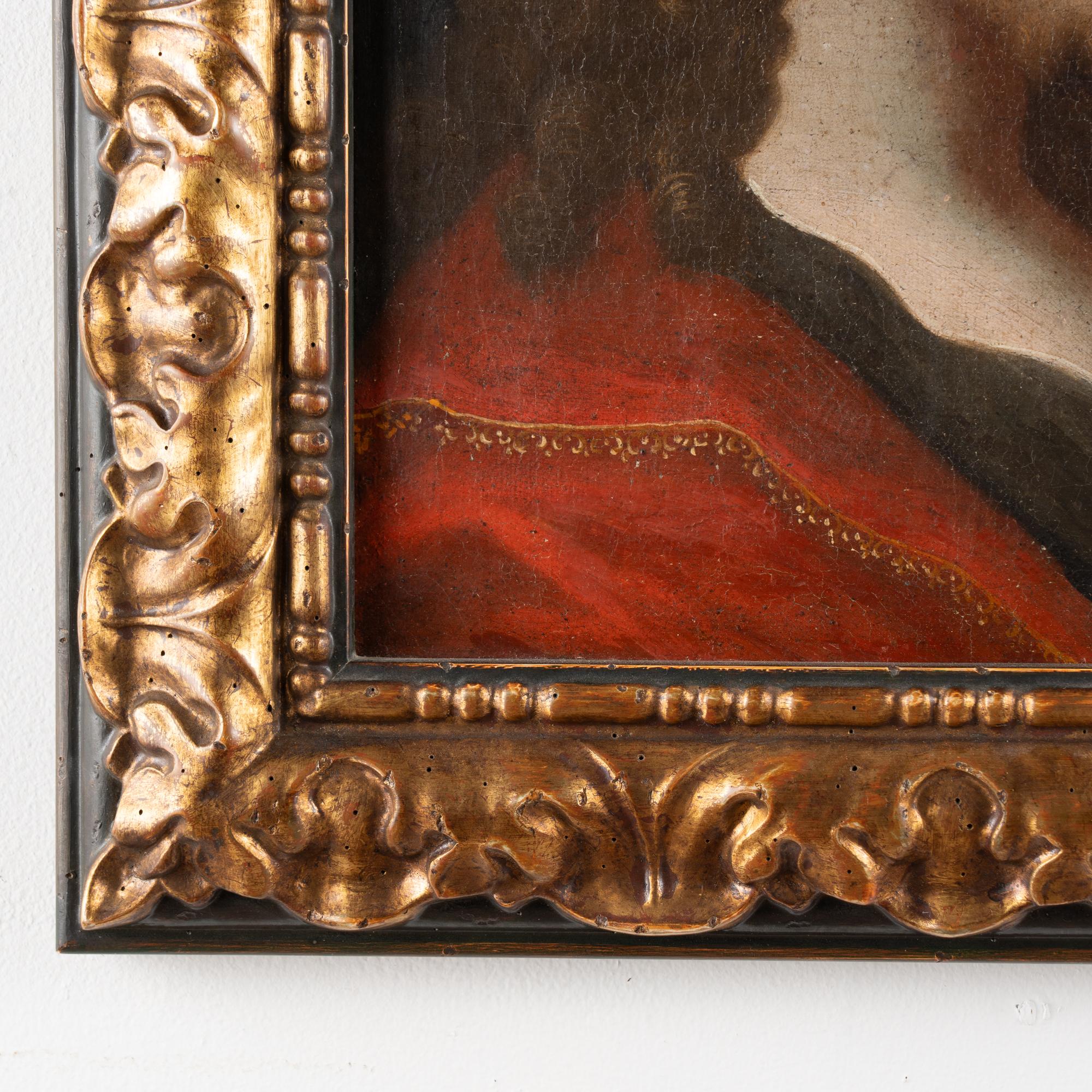 18th Century Pair of Original Oil on Canvas Portraits of Young Woman & Man Italy For Sale 2