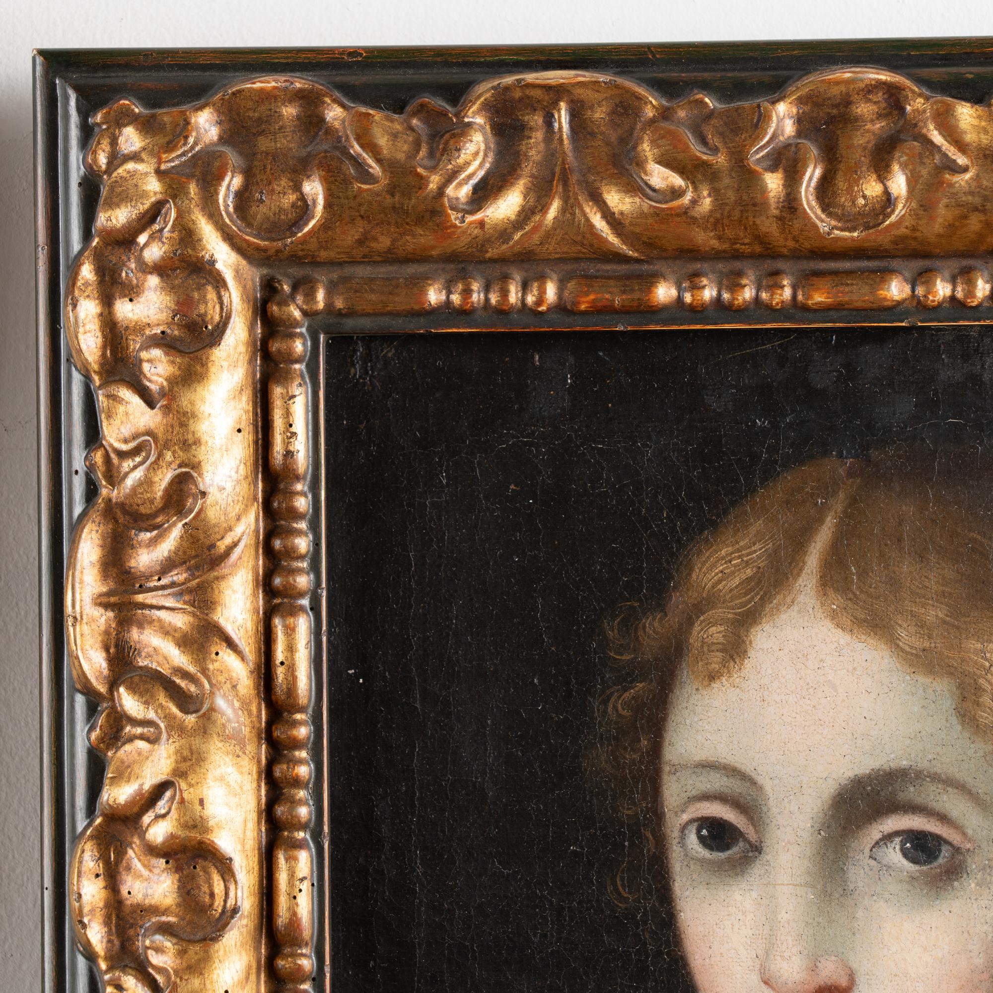 18th Century Pair of Original Oil on Canvas Portraits of Young Woman & Man Italy For Sale 4