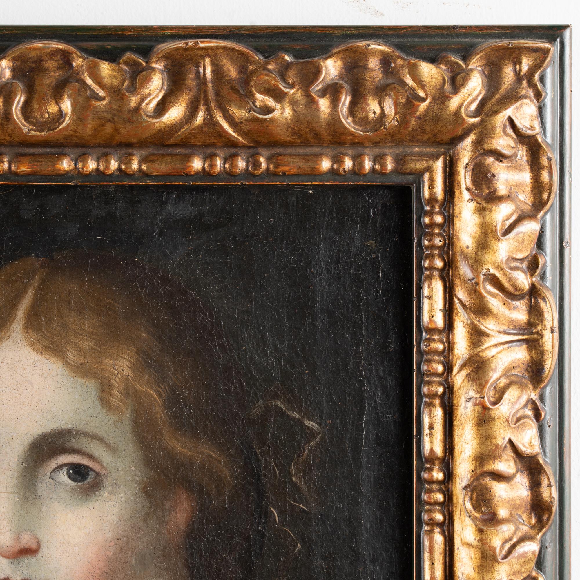 18th Century Pair of Original Oil on Canvas Portraits of Young Woman & Man Italy For Sale 5