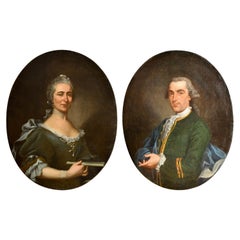 Antique 18th Century, Pair of Oval Italian Oil on Canvas Portraits