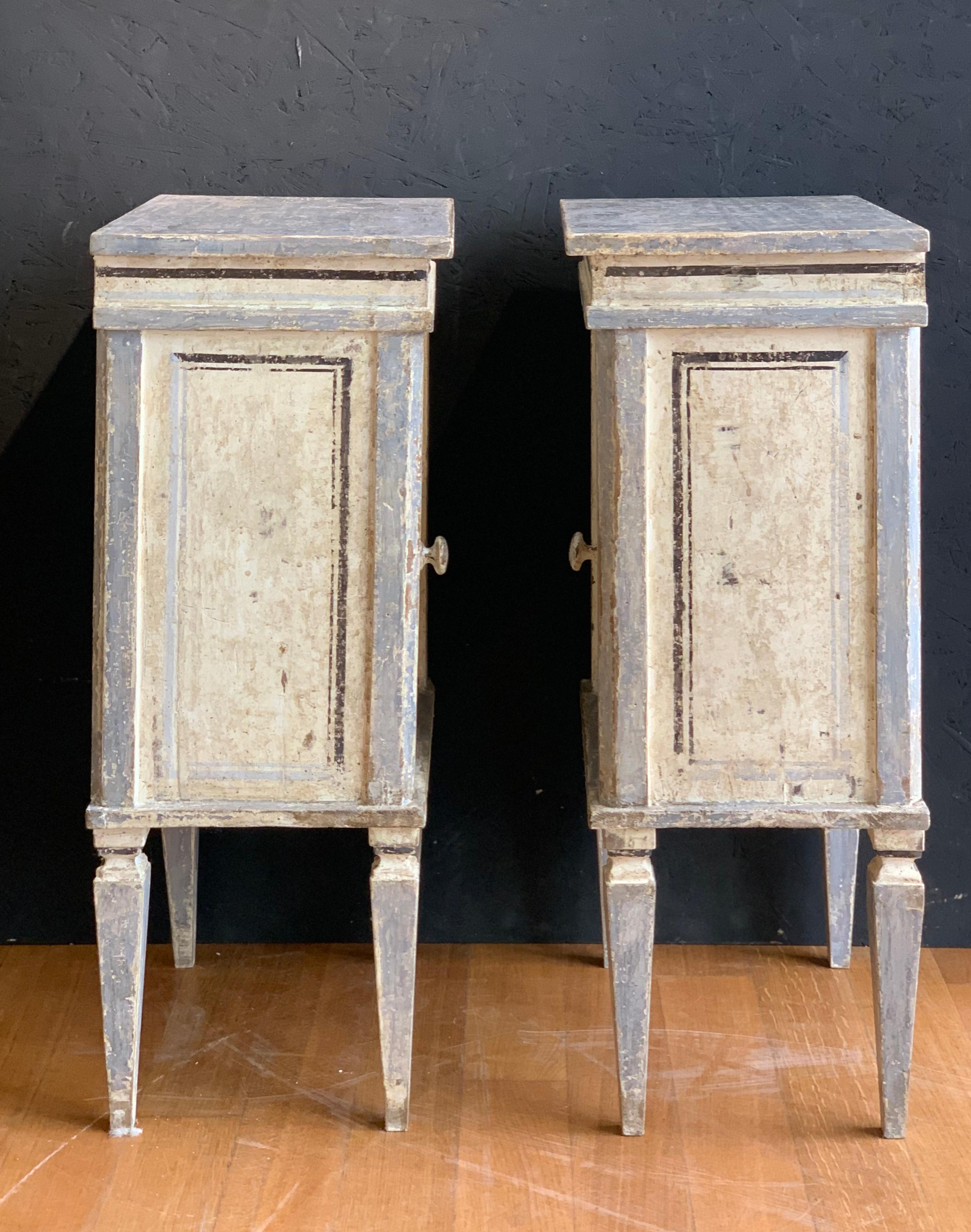 Louis XVI 18th Century Pair of Painted Bedside Table
