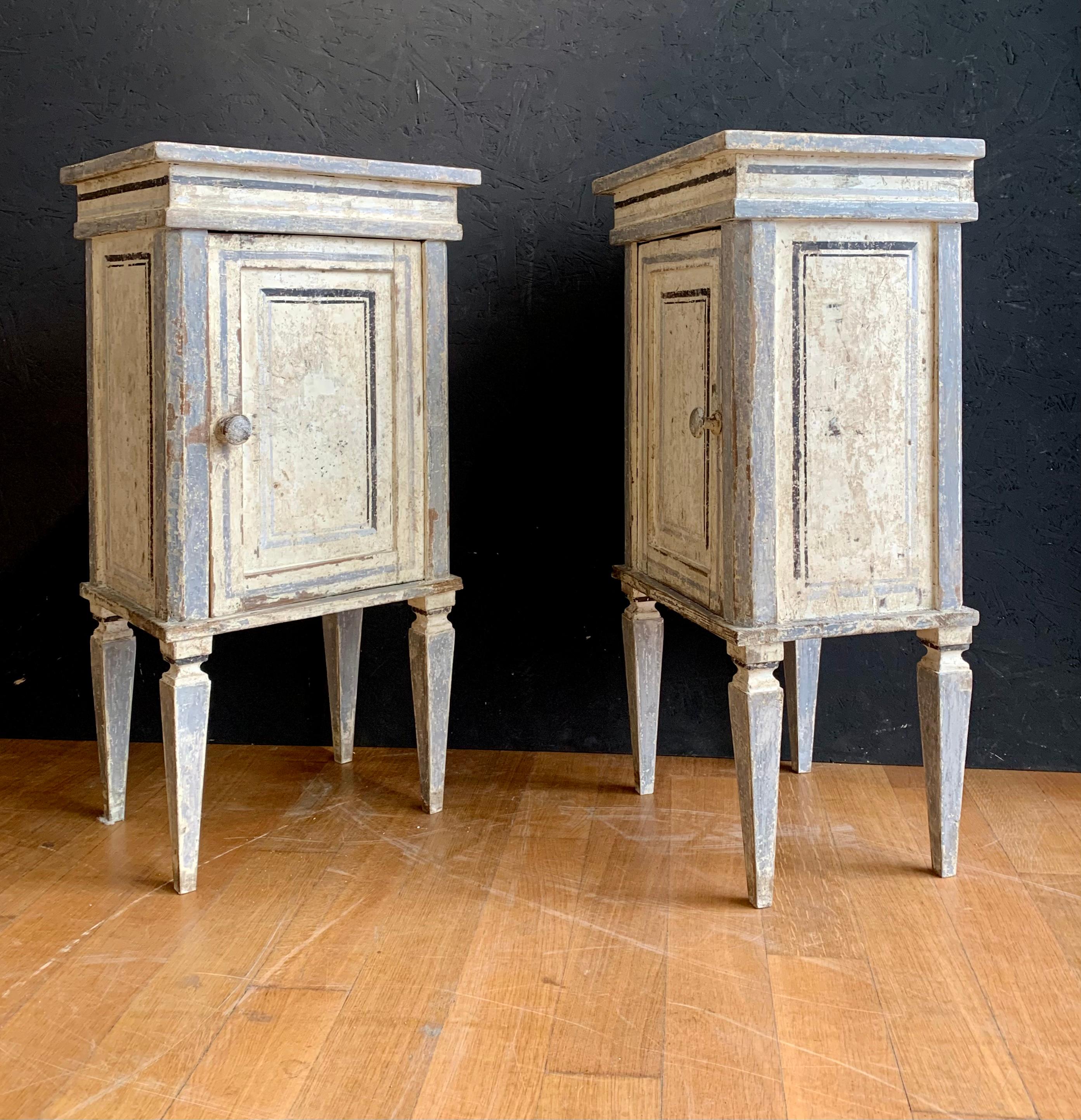 Hand-Painted 18th Century Pair of Painted Bedside Table