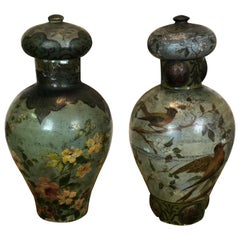 18th Century Pair of Painted Terracotta Vases, France