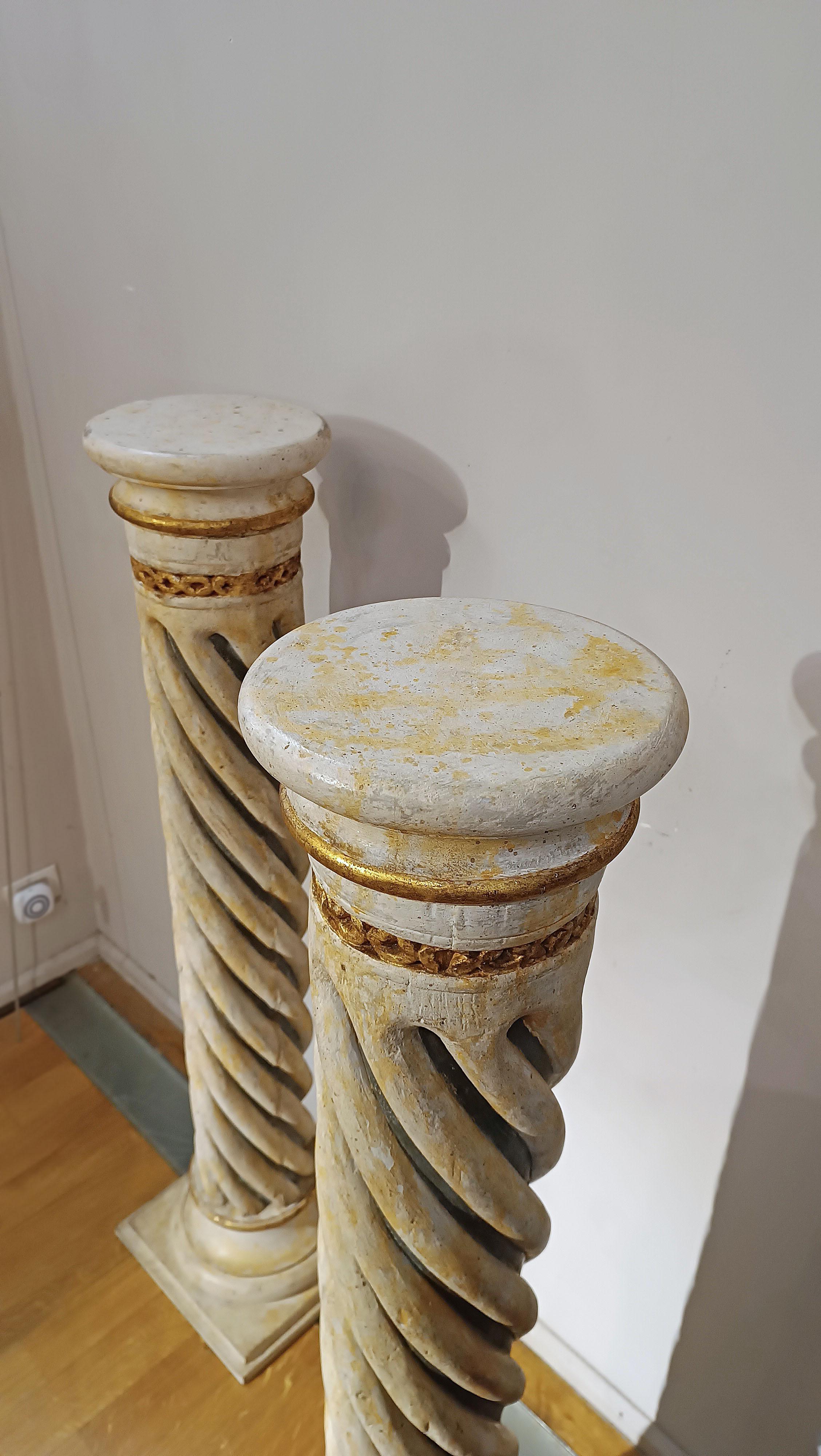 Hand-Carved 18th CENTURY PAIR OF PAINTED WOOD TWISTED COLUMNS For Sale