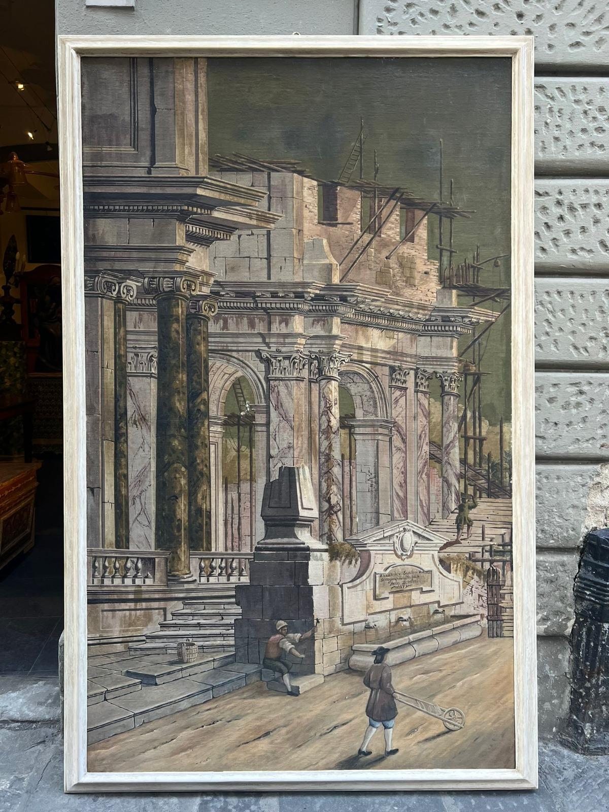 18th century pair of paintings depicting architectural whims In Excellent Condition For Sale In Firenze, IT
