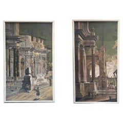 paire de peintures du 18e siècle représentant des caprices architecturaux