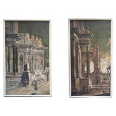 pareja de cuadros del siglo XVIII que representan caprichos arquitectónicos