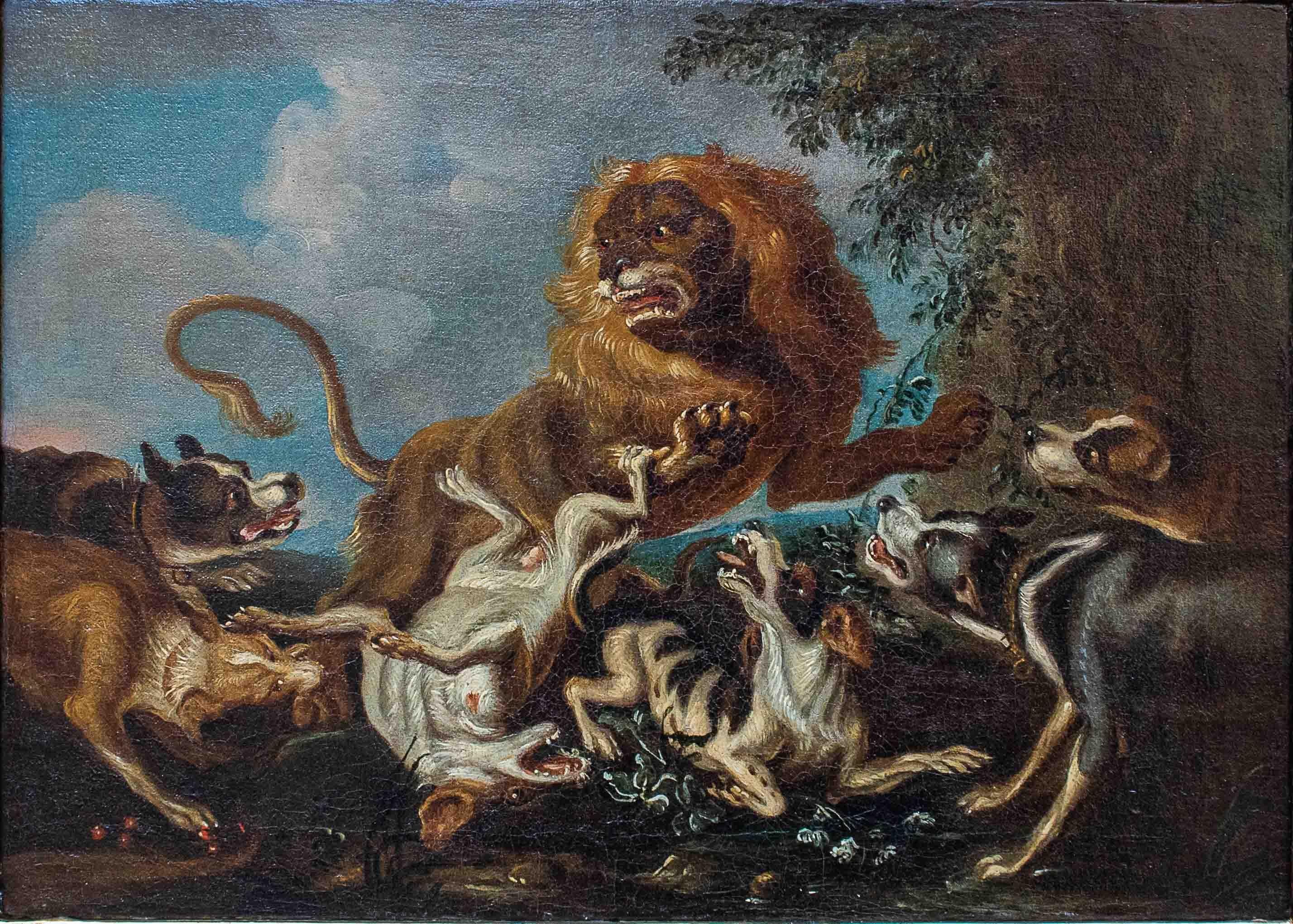 18th Century Pair of Paintings with Animals Oil on Canvas by Crivellone In Good Condition In Milan, IT