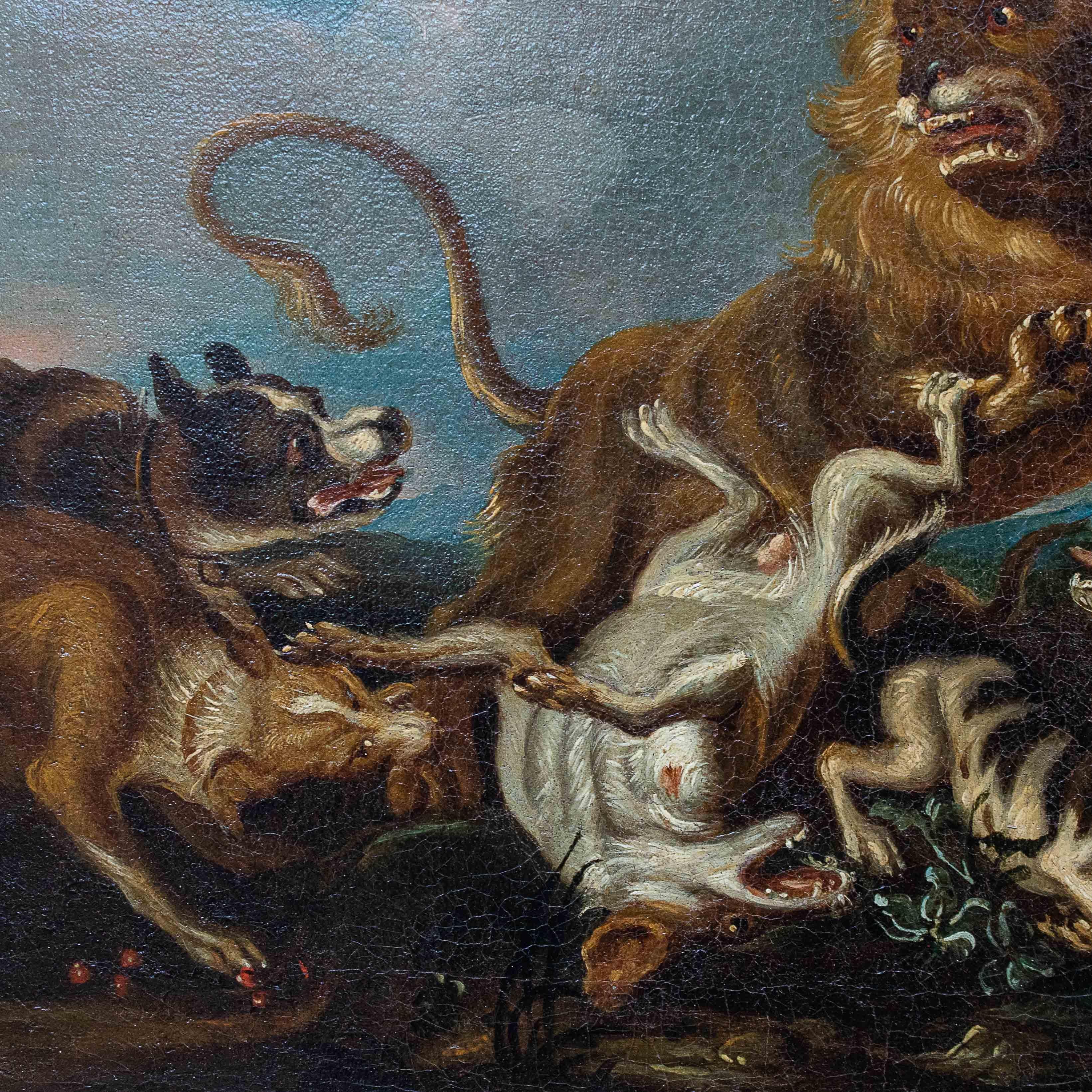 18th Century Pair of Paintings with Animals Oil on Canvas by Crivellone 1