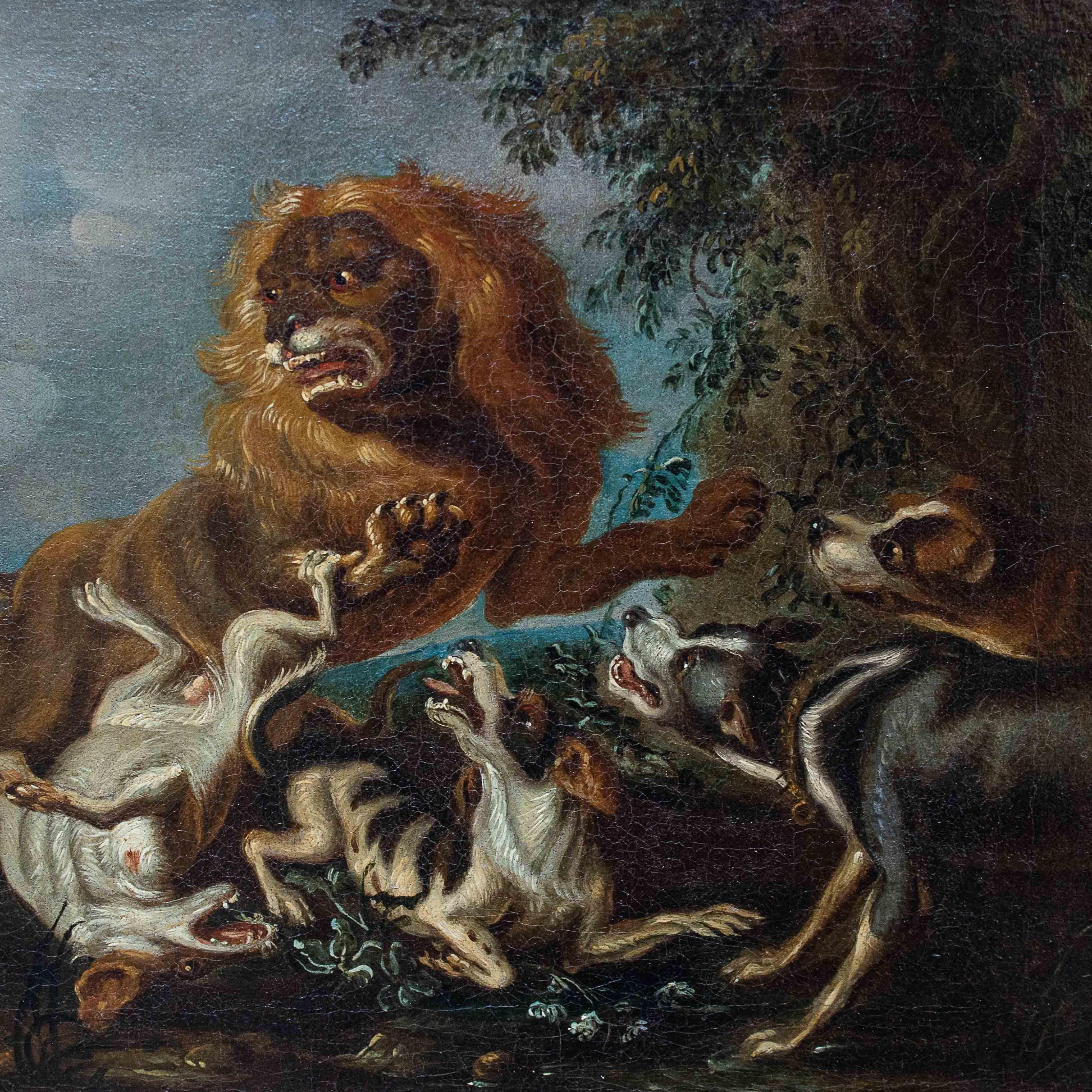 18th Century Pair of Paintings with Animals Oil on Canvas by Crivellone 2